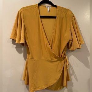 Leith Flounce Sleeve Faux Wrap Top